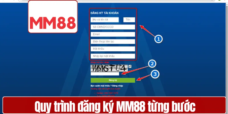 Đăng Ký MM88 Nhanh Chóng Chỉ 3 Phút Cho Người Mới Quy trình đăng ký MM88 từng bước hiển thị trên màn hình