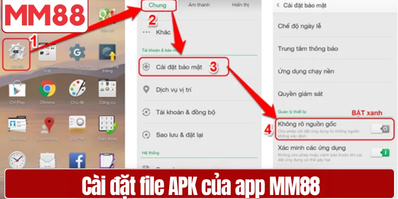 Tải App MM88 Nhanh Chóng Trên Điện Thoại iOS và Android Giao diện cài đặt file APK của app MM88 trên Android