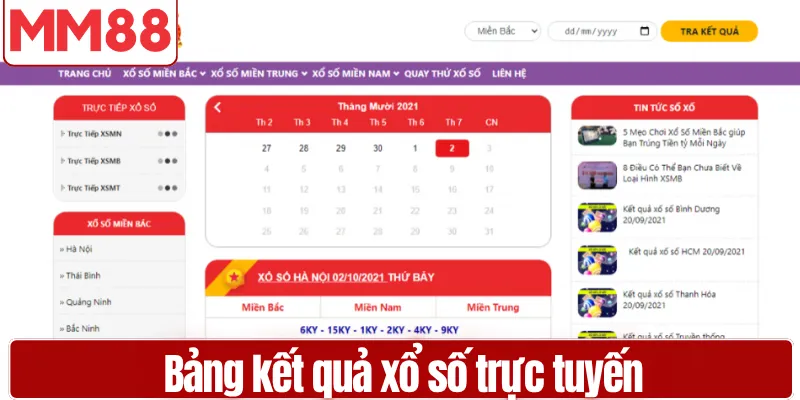 Xổ Số MM88 Chơi Lô Đề Ba Miền Tỷ Lệ 1 ăn 99 Bảng kết quả xổ số trực tuyến cập nhật theo thời gian thực