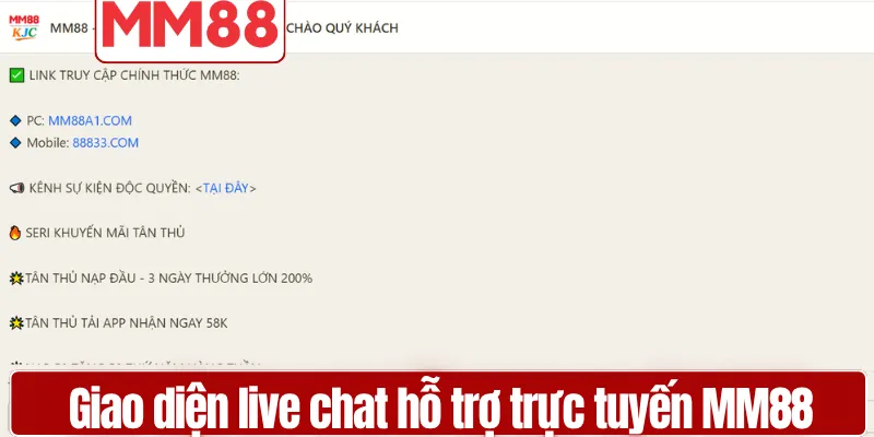 Liên hệ MM88 nhanh chóng, hỗ trợ 24/7 an toàn Giao diện live chat hỗ trợ trực tuyến MM88